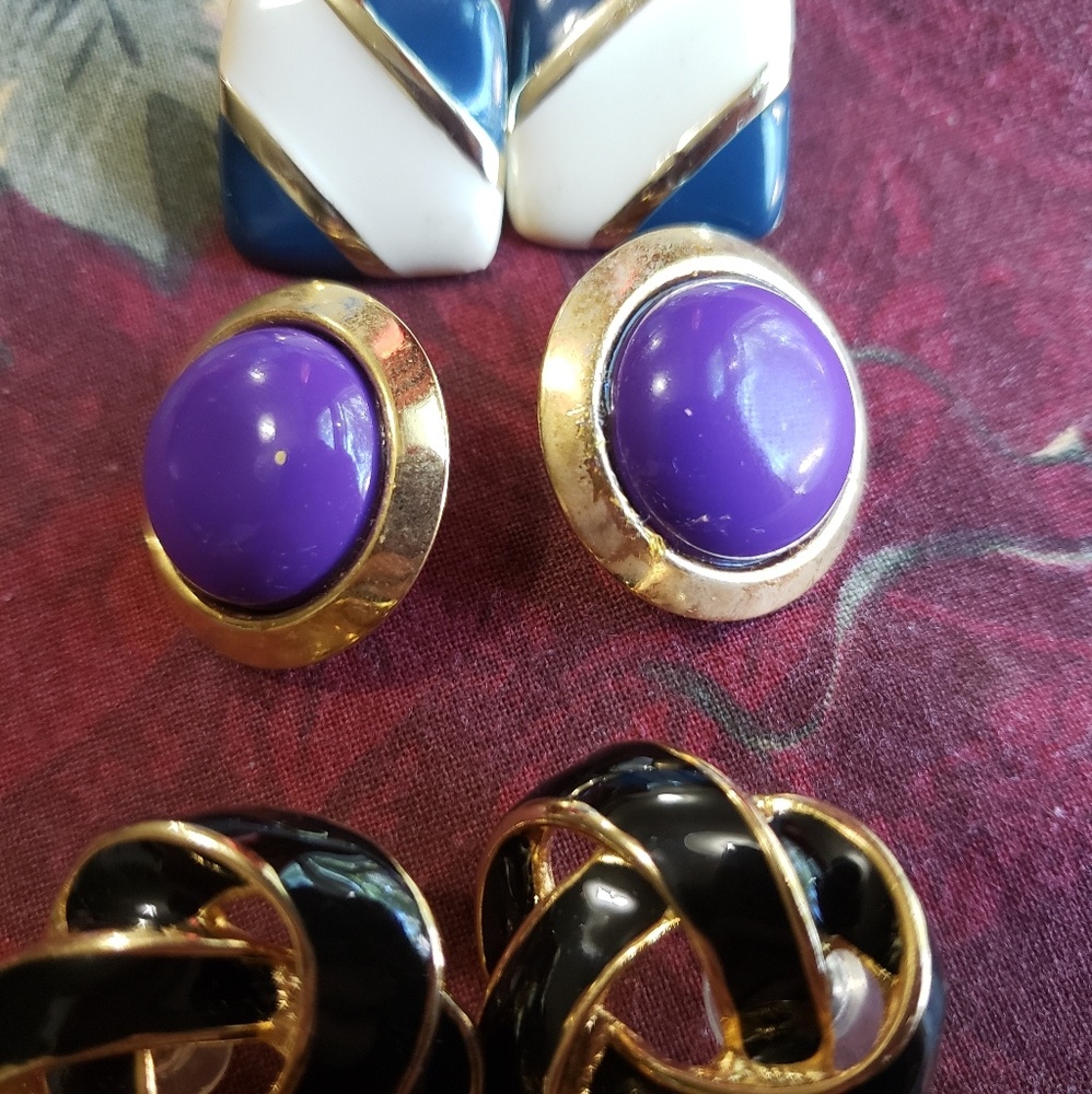 Three sets-Vintage earring-black-purple-blue